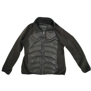 London Fog Women's Black Quilted Down Puffer Lightweight Thumbholes Jacket Sz L